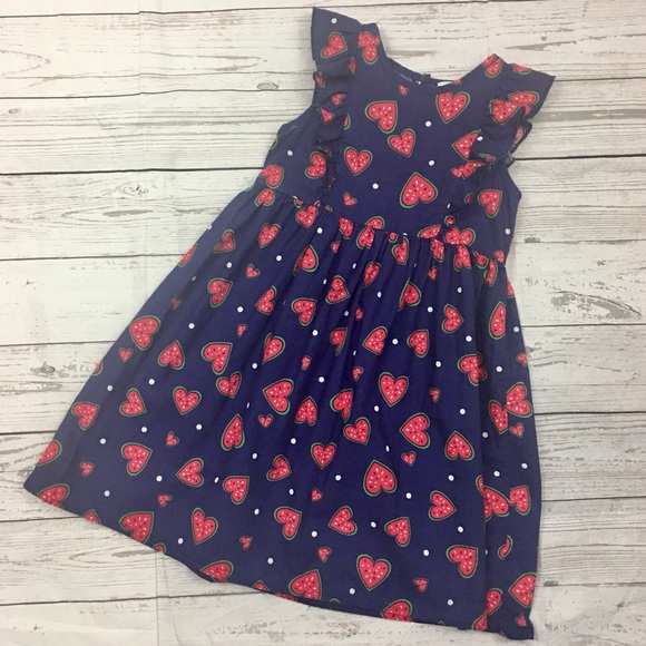 Emma & Elsa Girls Size 5 Dress & Sunhat Watermelon Hearts Ruffles Cotton Summer - Picture 2 of 16